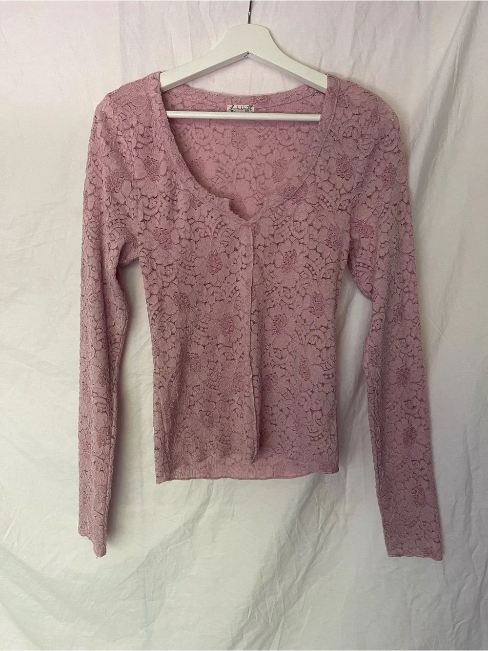 Free People Cloud Ride Notch Sheer Lace Top Lavender Size M Fairycore Grunge